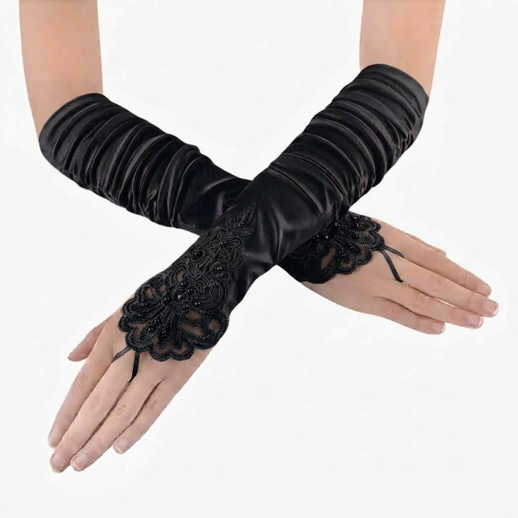 Guantes Satin Sin Dedos Negros