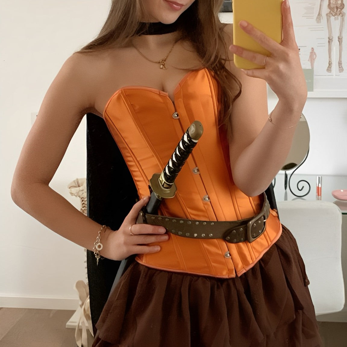 Overbust Satin Corset Anaranjado