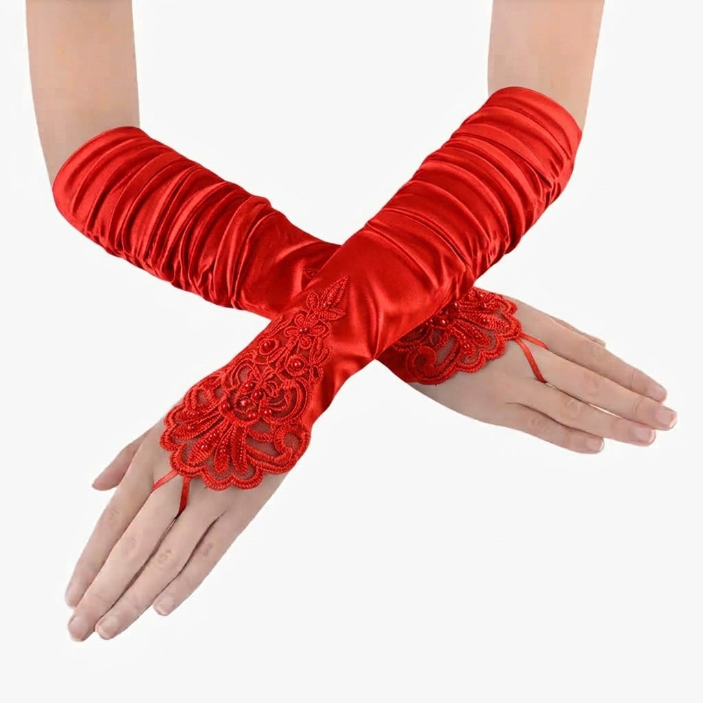Guantes Satin Sin Dedos Rojos